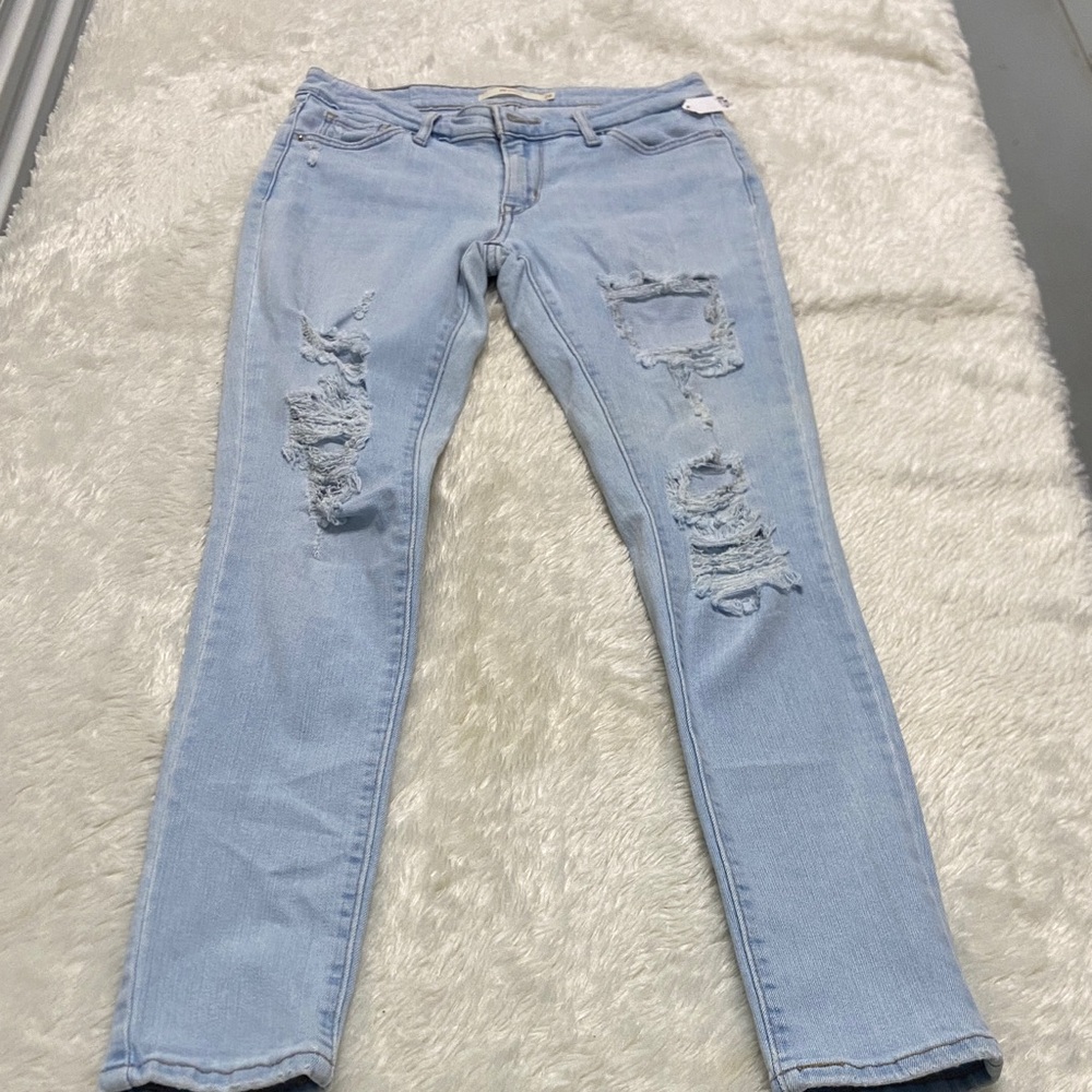 Sky Blue Distressed Women's Skinny Jeans